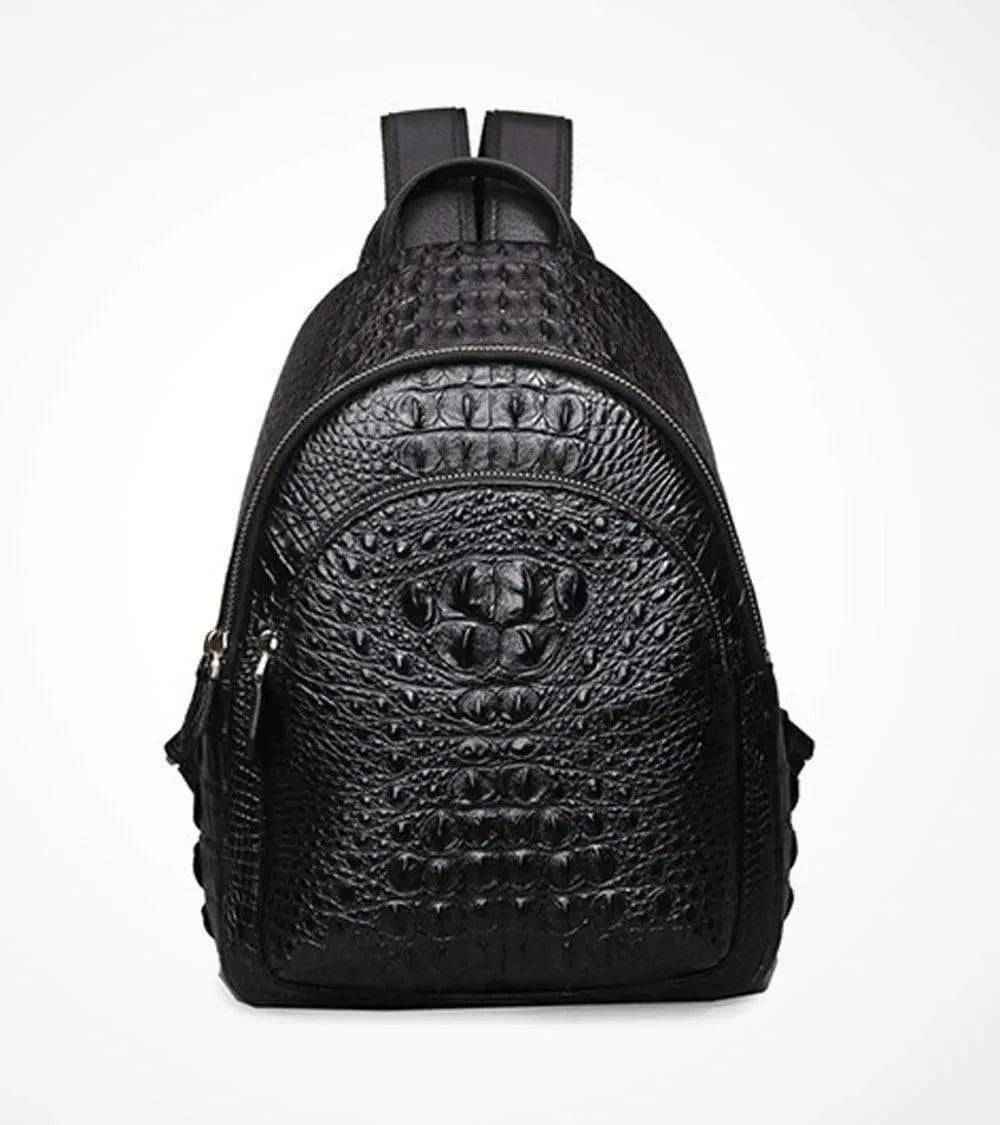 Rossie Viren unisex crocodile skin leather backpack with sleek design and sturdy straps, stylish handbag for everyday use.