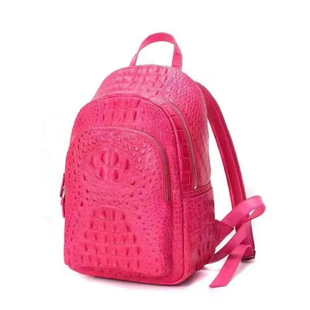 Rossie Viren unisex crocodile skin leather backpack handbag with textured finish, featuring adjustable straps and a top handle.