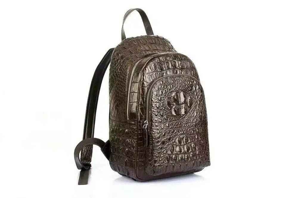 Rossie Viren unisex crocodile skin leather backpack handbag with sleek design and textured crocodile pattern.