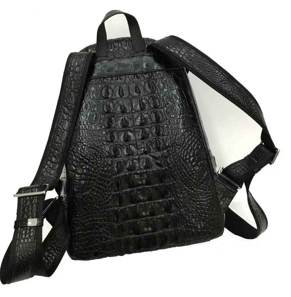 Rossie Viren unisex crocodile skin leather backpack handbag with sturdy straps and detailed textured surface.