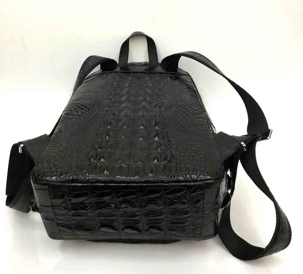 Rossie Viren unisex crocodile skin leather backpack handbag with sleek design and sturdy straps, detailed close-up shot.