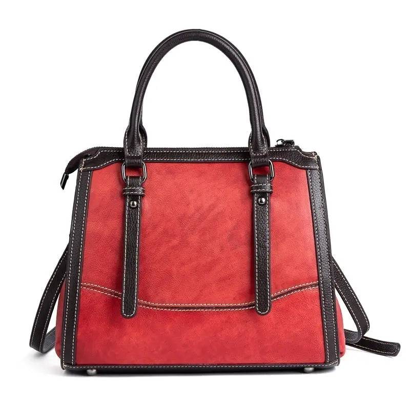 Rossie Viren women's leather handbag with top handle and shoulder strap, featuring a sleek crossbody design and elegant finish.