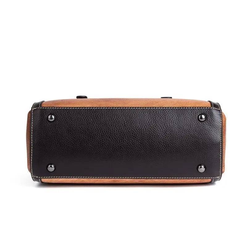 Rossie Viren women's leather top handle shoulder crossbody handbag with gold-tone hardware and adjustable strap.