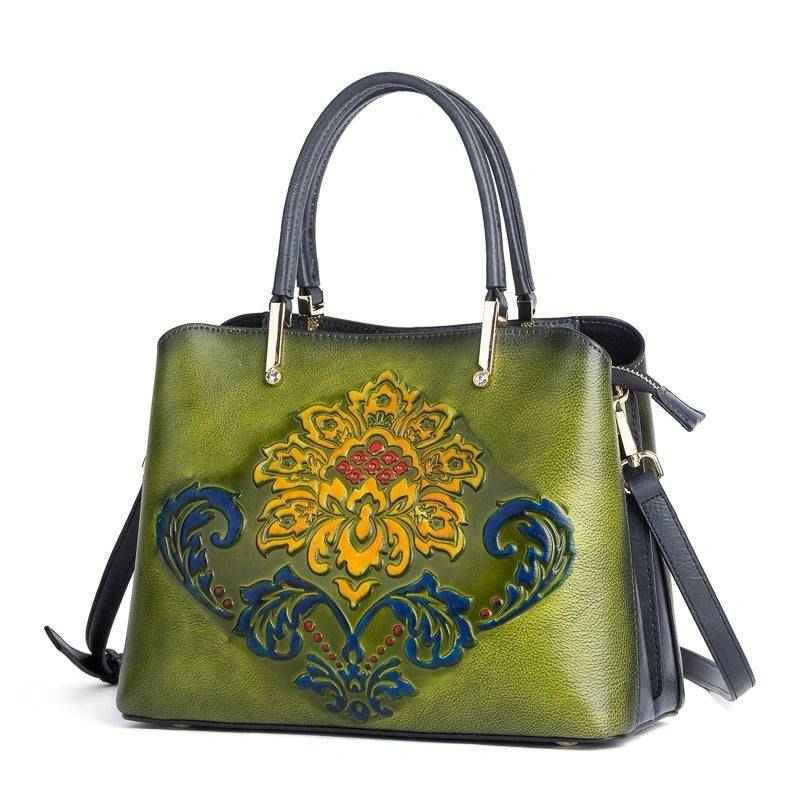 Rossie Viren women's leather top handle shoulder crossbody handbag with gold-tone hardware and sleek design.