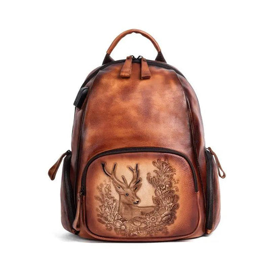 Rossie Viren Women's Retro Genuine Leather Large Backpack, Leather Rucksack, Leather Knapsack ,Office Bag,Travel Backpack