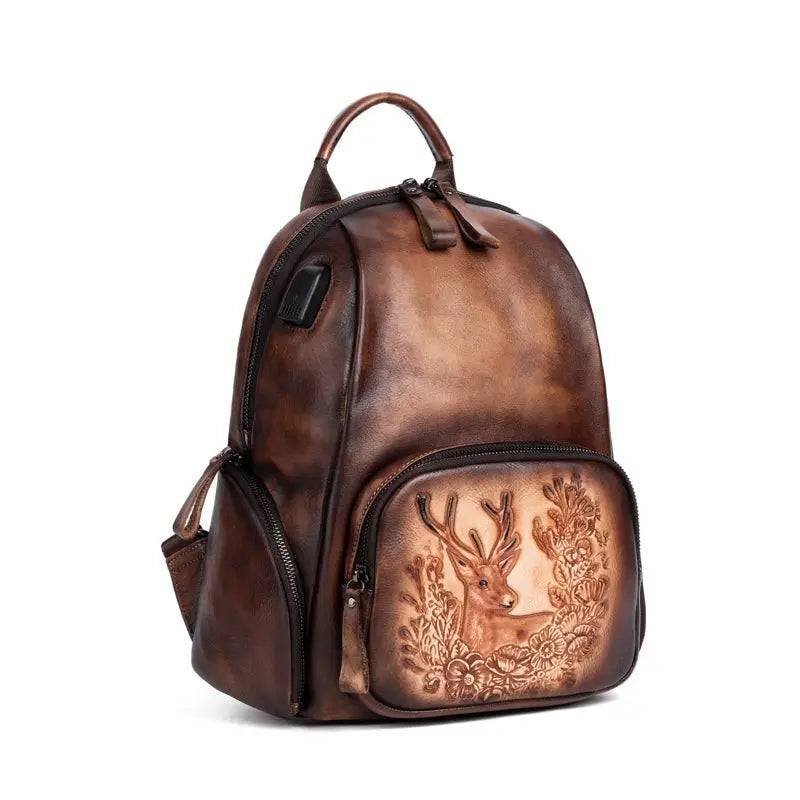 Rossie Viren women's retro genuine leather large backpack with multiple compartments, stylish leather rucksack and office travel bag.