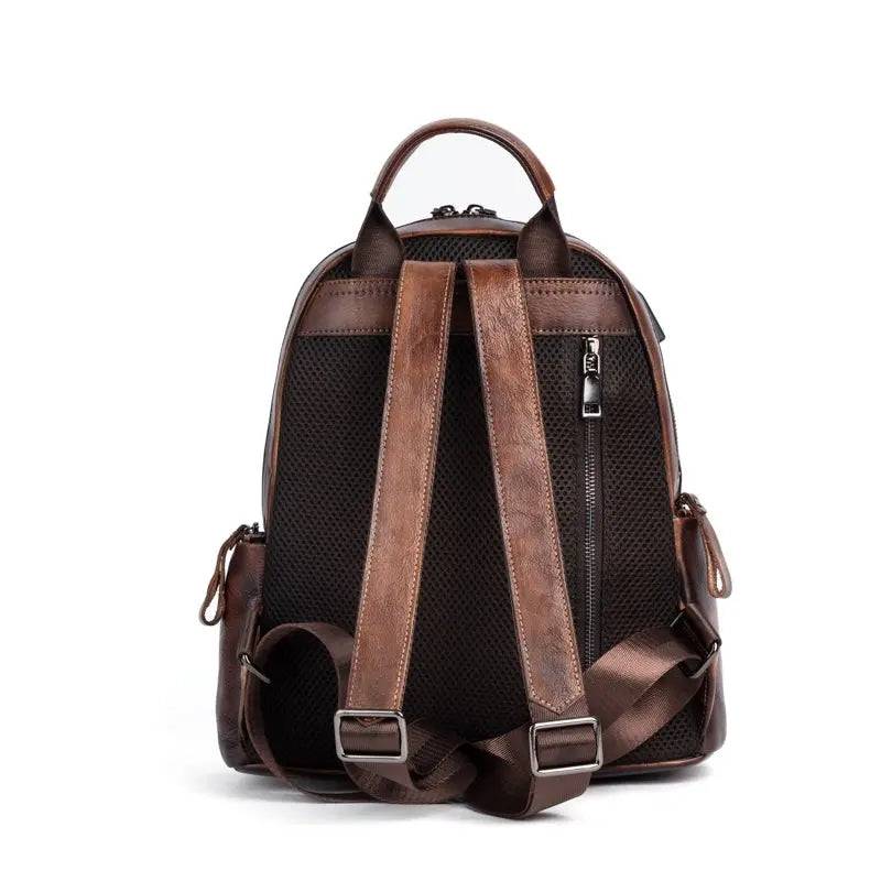 Rossie Viren women's retro leather large backpack, stylish leather rucksack with multiple compartments, ideal for office and travel.