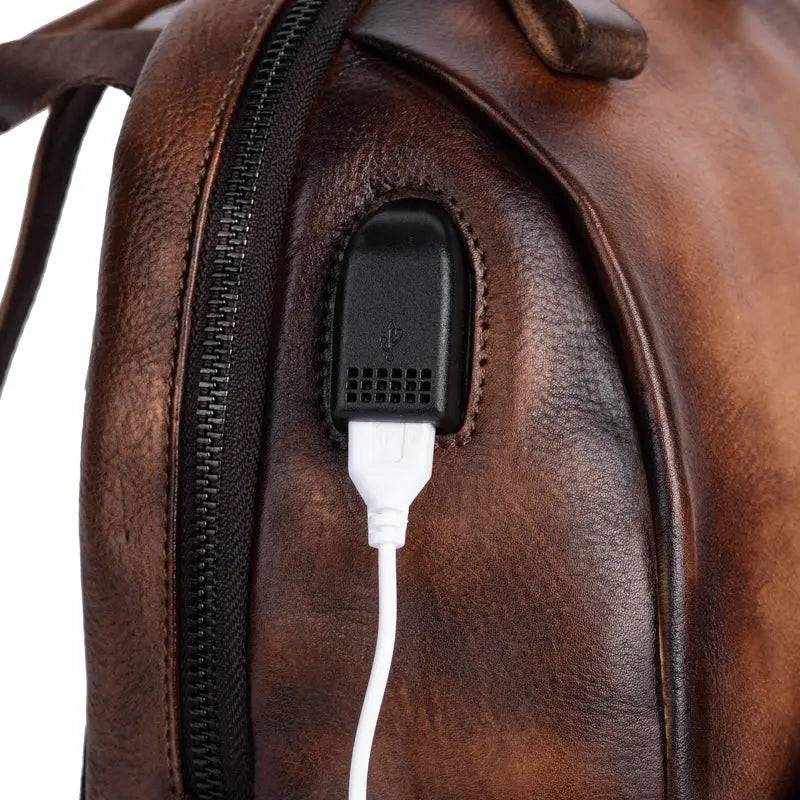 Rossie Viren women's retro genuine leather large backpack with multiple compartments, leather rucksack and office bag design.