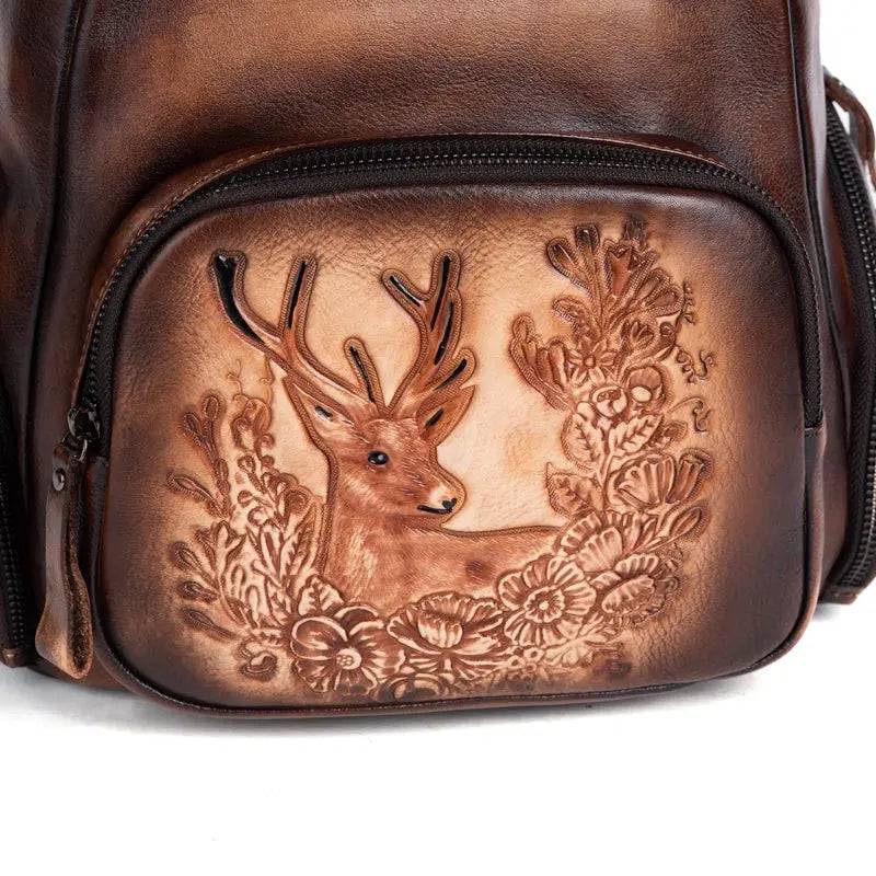 Rossie Viren women's retro genuine leather large backpack, leather rucksack and office bag with multiple compartments.