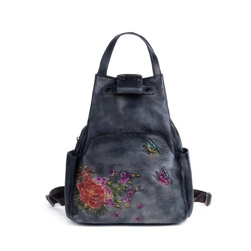 Rossie Viren vintage leather women's backpack with adjustable straps and front pocket, stylish leather rucksack for women.