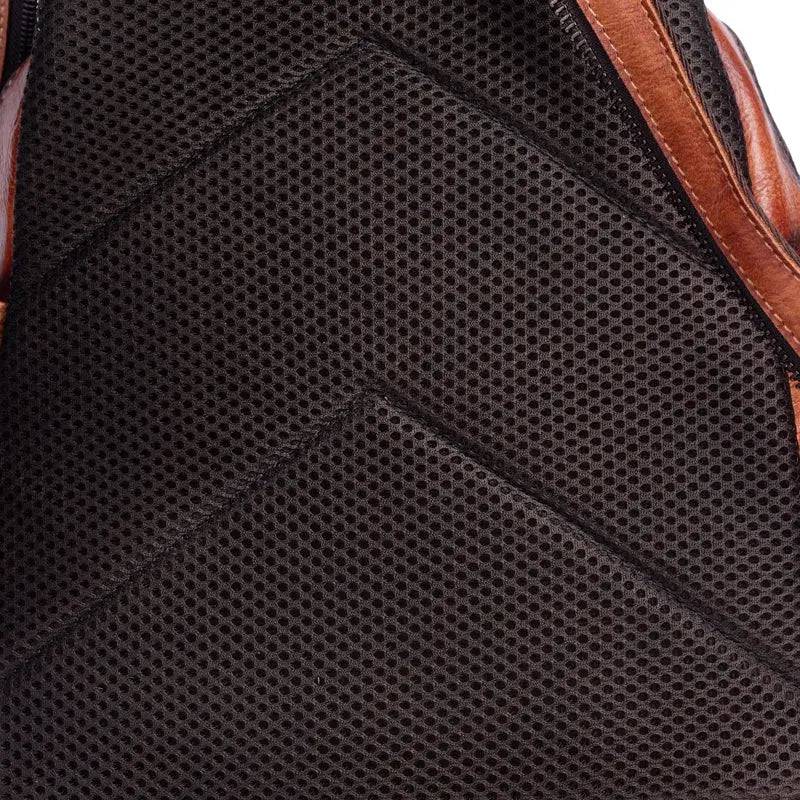Rossie Viren women's vintage leather backpack with adjustable straps and multiple compartments, stylish leather rucksack for women.