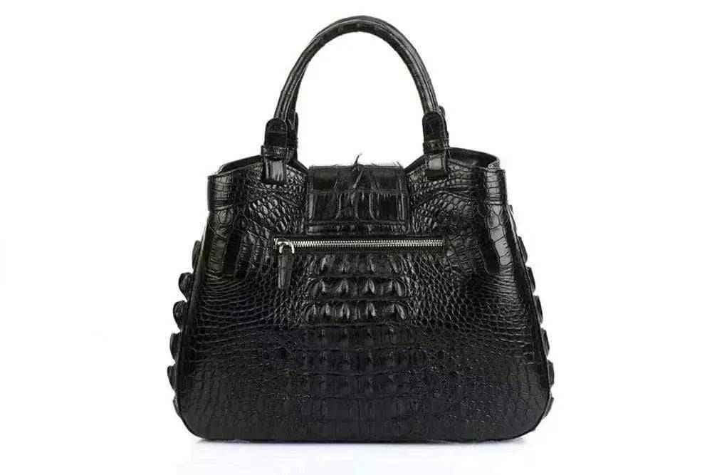 Rossie Viren women's crocodile leather hobo shoulder bag with a slouchy design and top handle, featuring textured crocodile pattern.