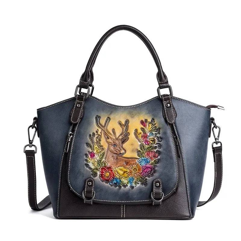 Rossie Viren women's genuine leather handbag with top handle, shoulder strap, and spacious tote design for work and everyday use.