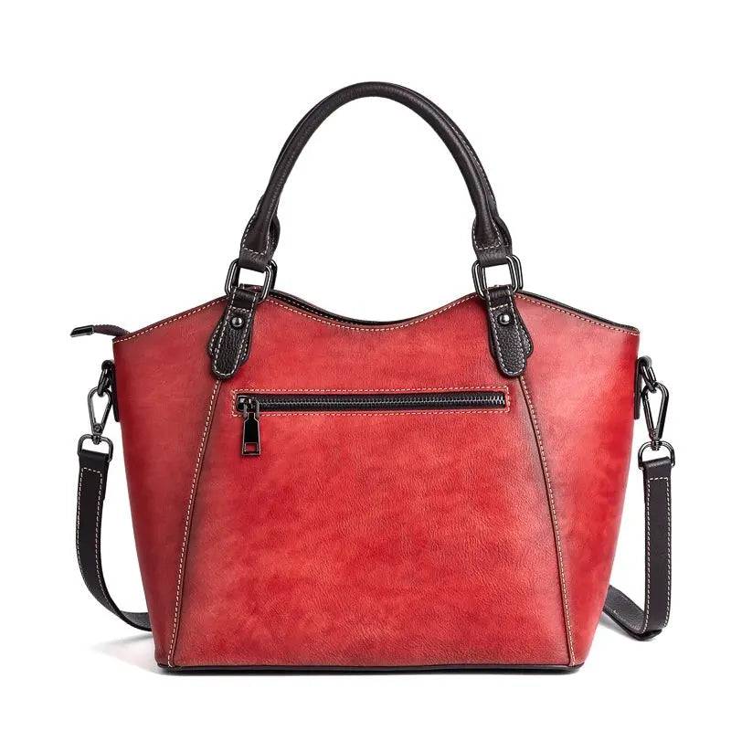 Rossie Viren women's genuine leather handbag with top handle, shoulder strap, work tote, and satchel style purse.