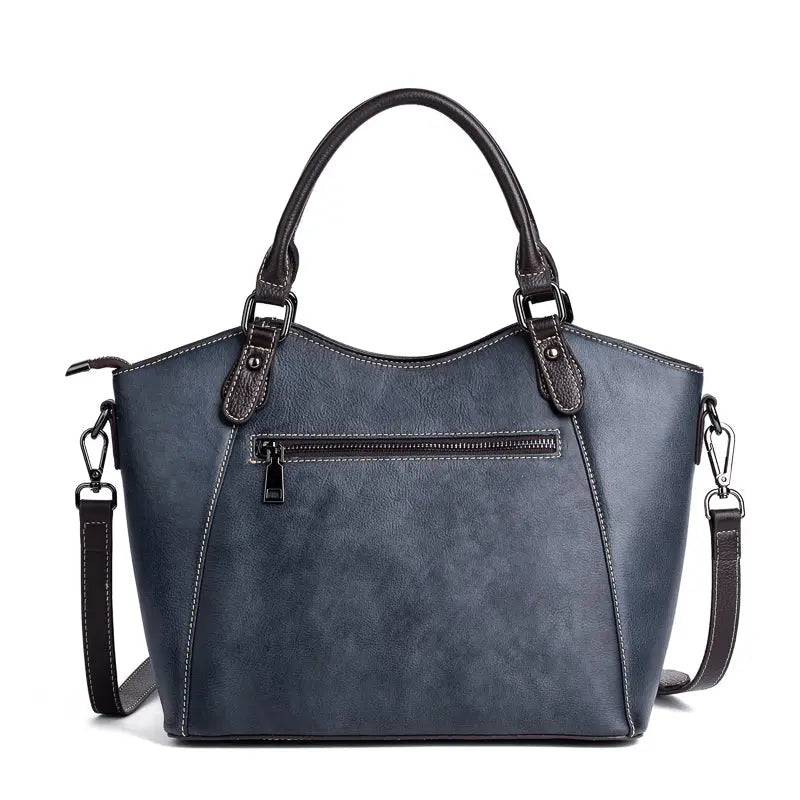 Rossie Viren women's genuine leather handbag with top handle, shoulder strap, work tote style, ladies purse, and satchel design.