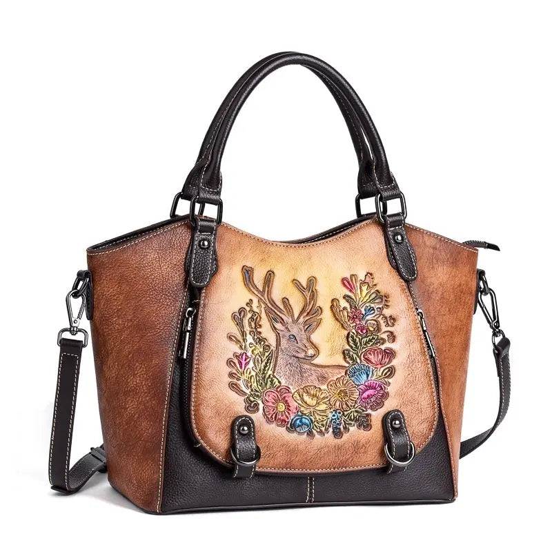 Rossie Viren genuine leather women's handbag with shoulder strap, top handle, work tote, and satchel style for ladies.