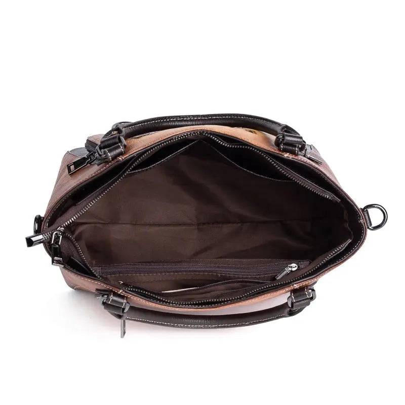 Rossie Viren women's genuine leather handbag with shoulder strap, top handle, work tote, and satchel style for ladies.