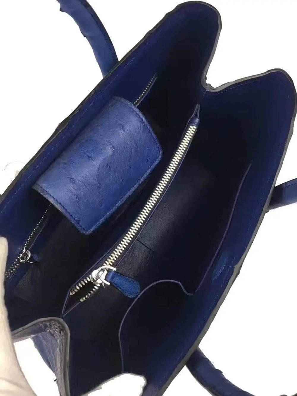 Rossie Viren Womens Ostrich Skin  Leather Blue Large Tote Bag 38cm