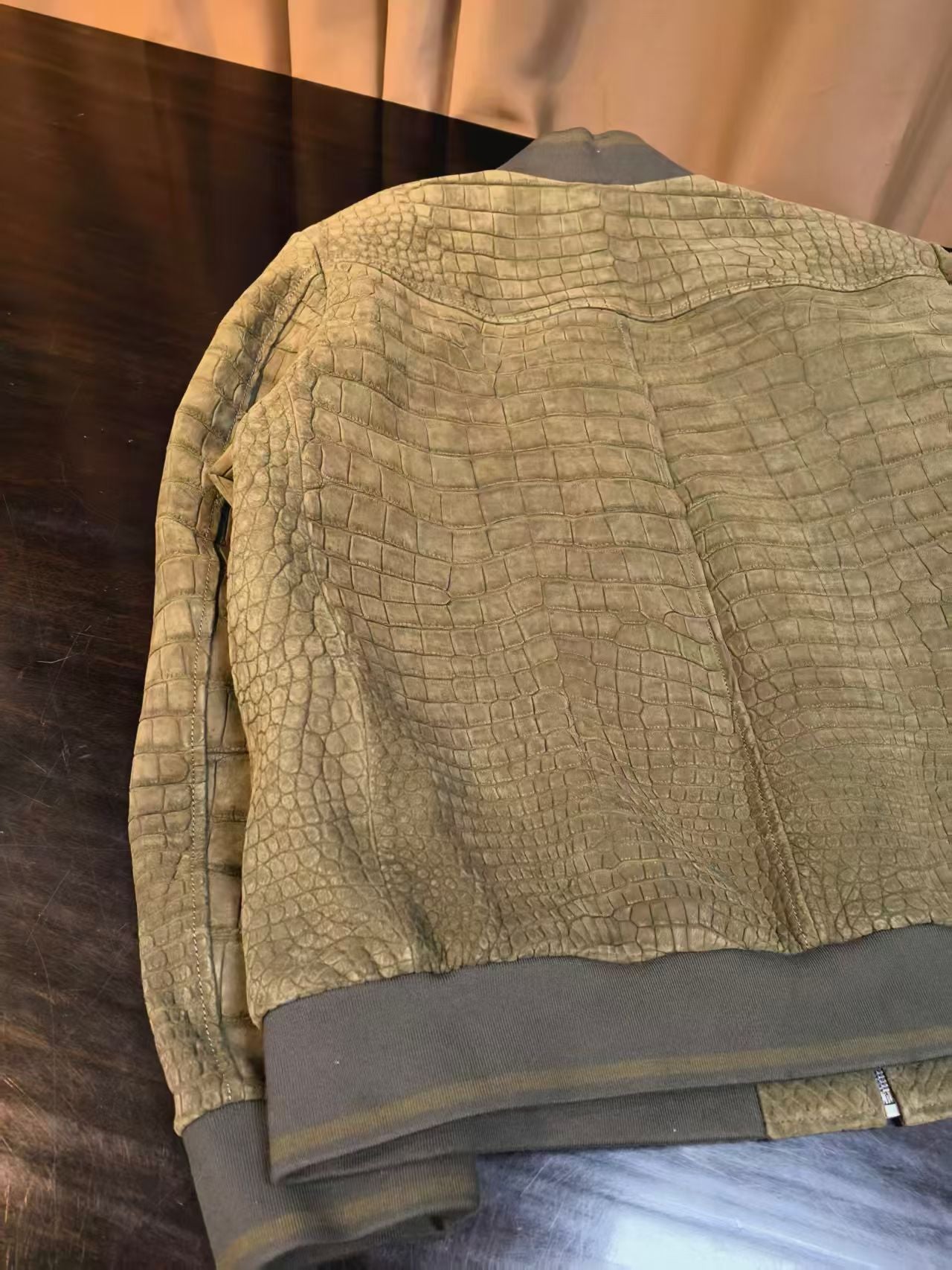 Men's Nubuck  Oliver Green Crocodile Skin Leather Jacket