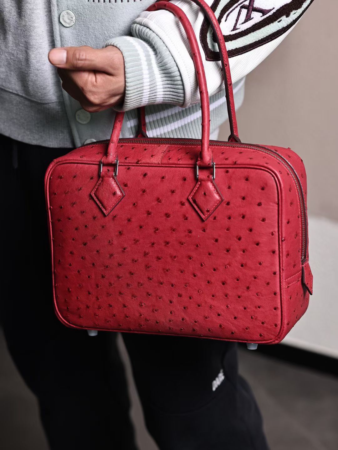 Womens Genuine Ostrich Skin Leather Top Handle Shopper Bags