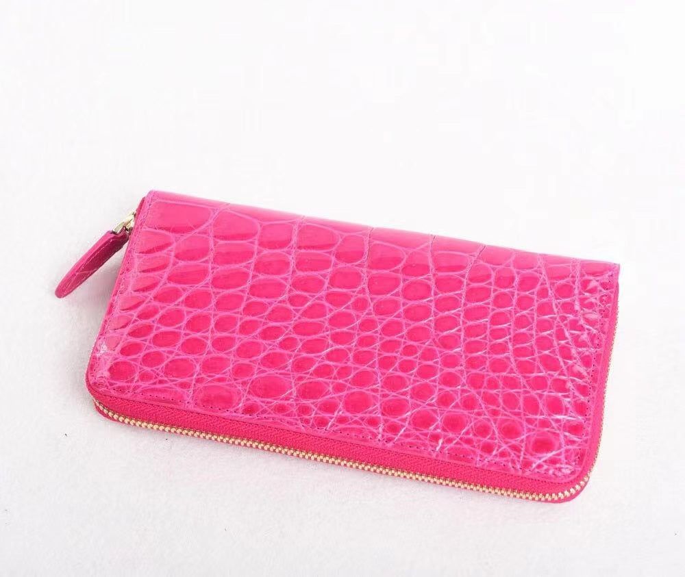High Shiny Genuine Crocodile Skin Leather Zip Wallets