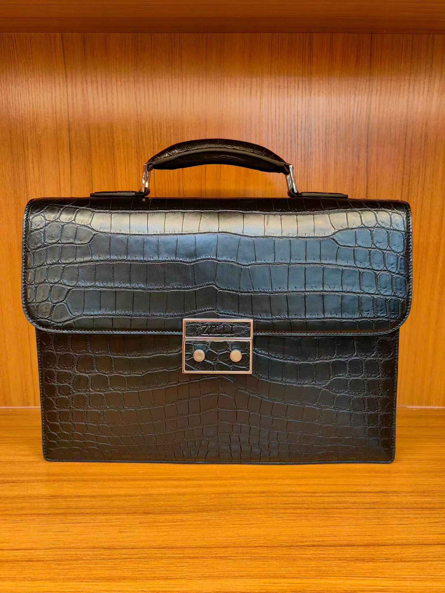 Genuine Crocodile Skin Leather Briefcase Bag Black