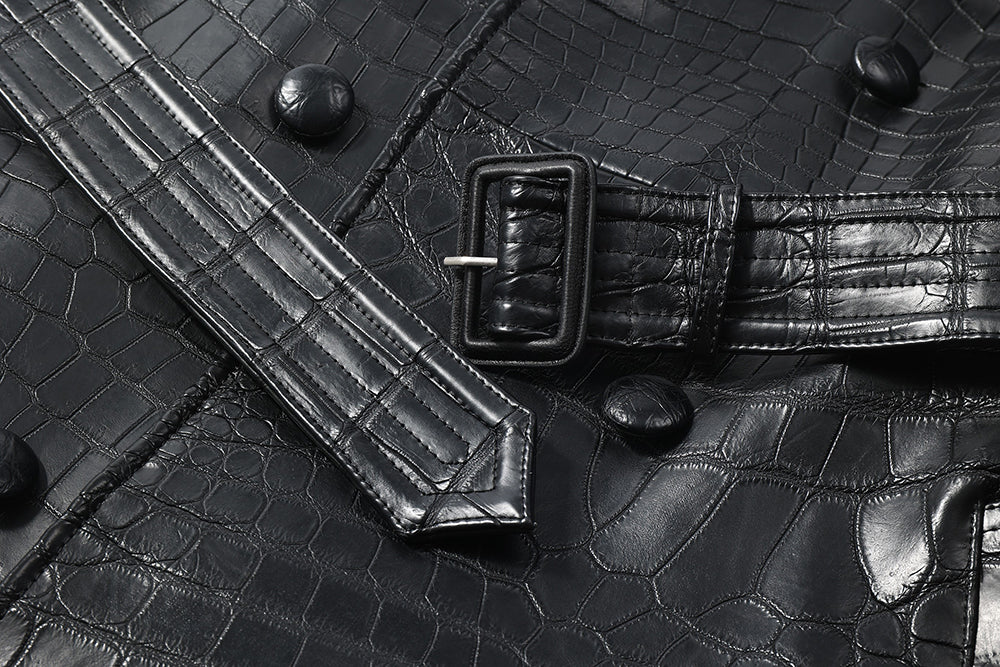 Men's crocodile leather windbreaker jacket by Rossie Viren, featuring a sleek design and textured crocodile pattern.