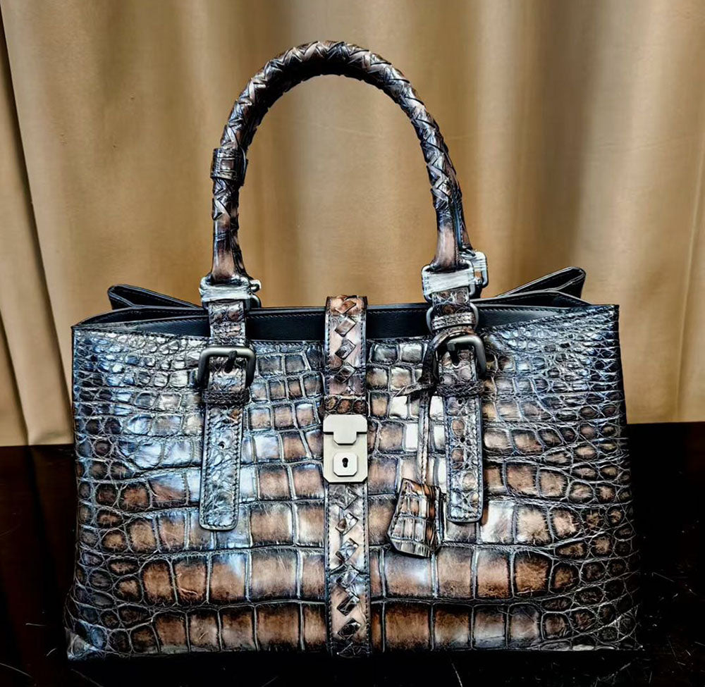 Preorder Genuine Crocodile Leather Travel Tote Bag Black