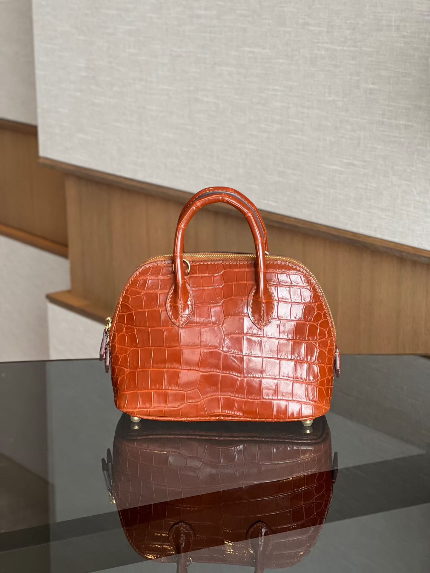 Womens Genuine Crocodile Skin Leather Cross Body Handle Bag