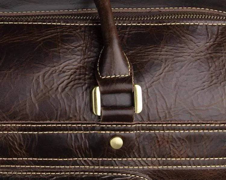 Vintage Brown Leather Wheeled Luggage Trolley Bags