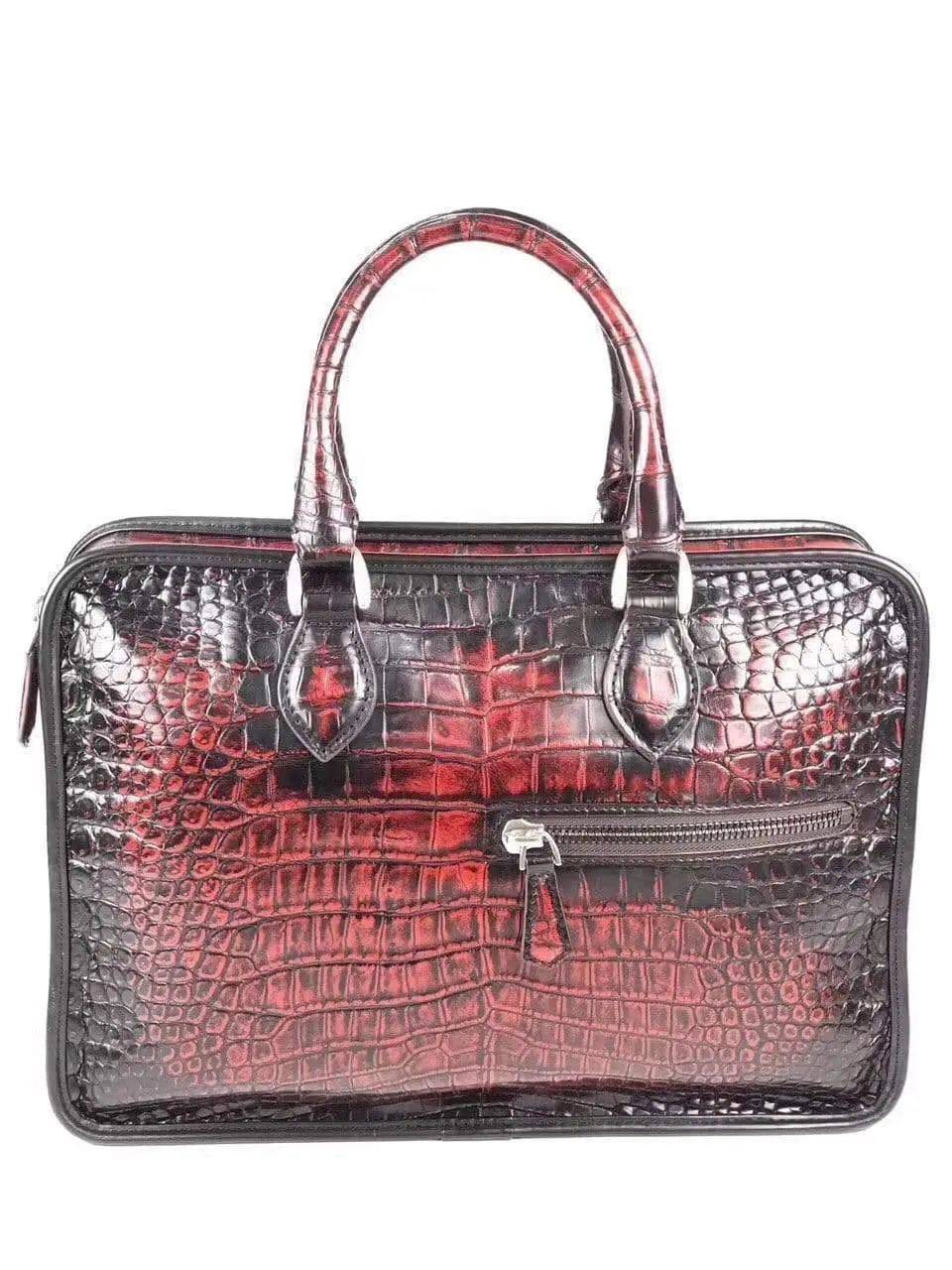 Vintage crocodile leather briefcase with top handle, Rossie Viren business bag designed for professional carry and elegant style.