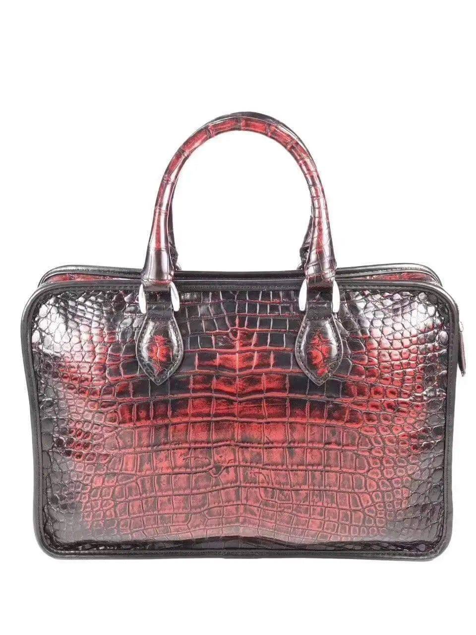 Vintage crocodile leather briefcase handbag with top handles, Rossie Viren business bag featuring a classic, textured design.