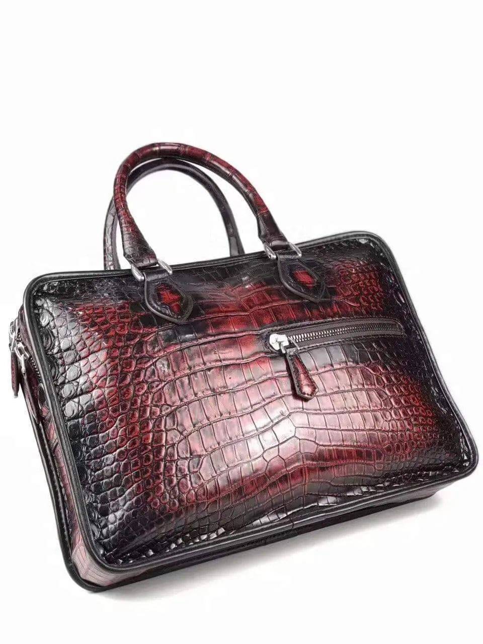 Vintage crocodile leather briefcase handbag with top handles and business bag design by Rossie Viren.
