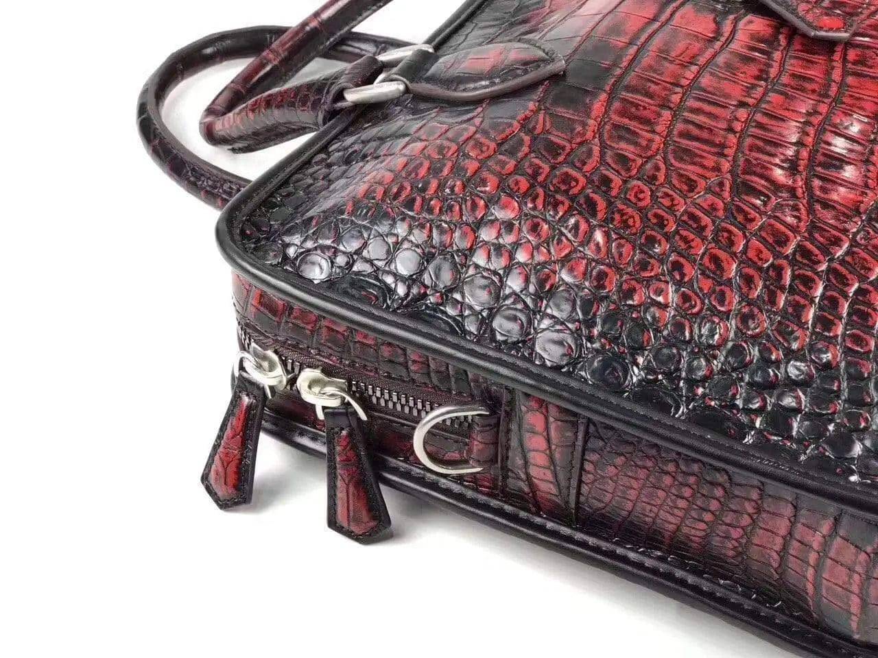 Vintage crocodile leather briefcase by Rossie Viren with top handle and business bag design, showcasing luxurious textured leather.