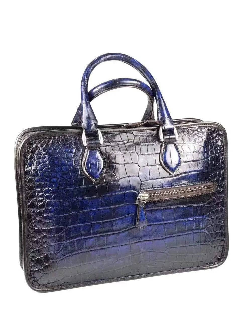 Vintage crocodile leather briefcase handbag with top handles and business bag design by Rossie Viren.