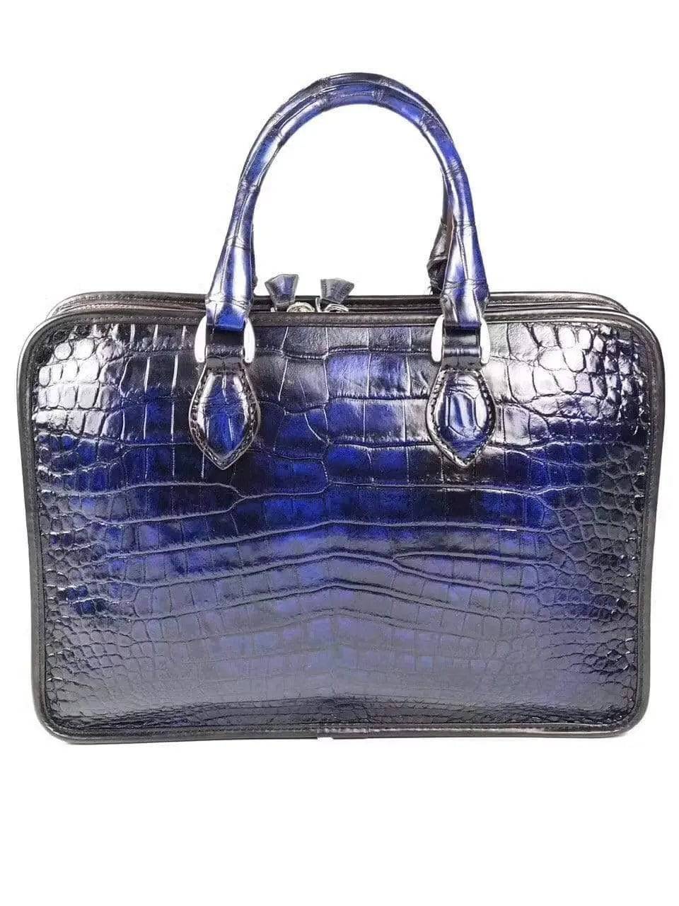 Vintage crocodile leather briefcase by Rossie Viren featuring top handles and classic business bag design.