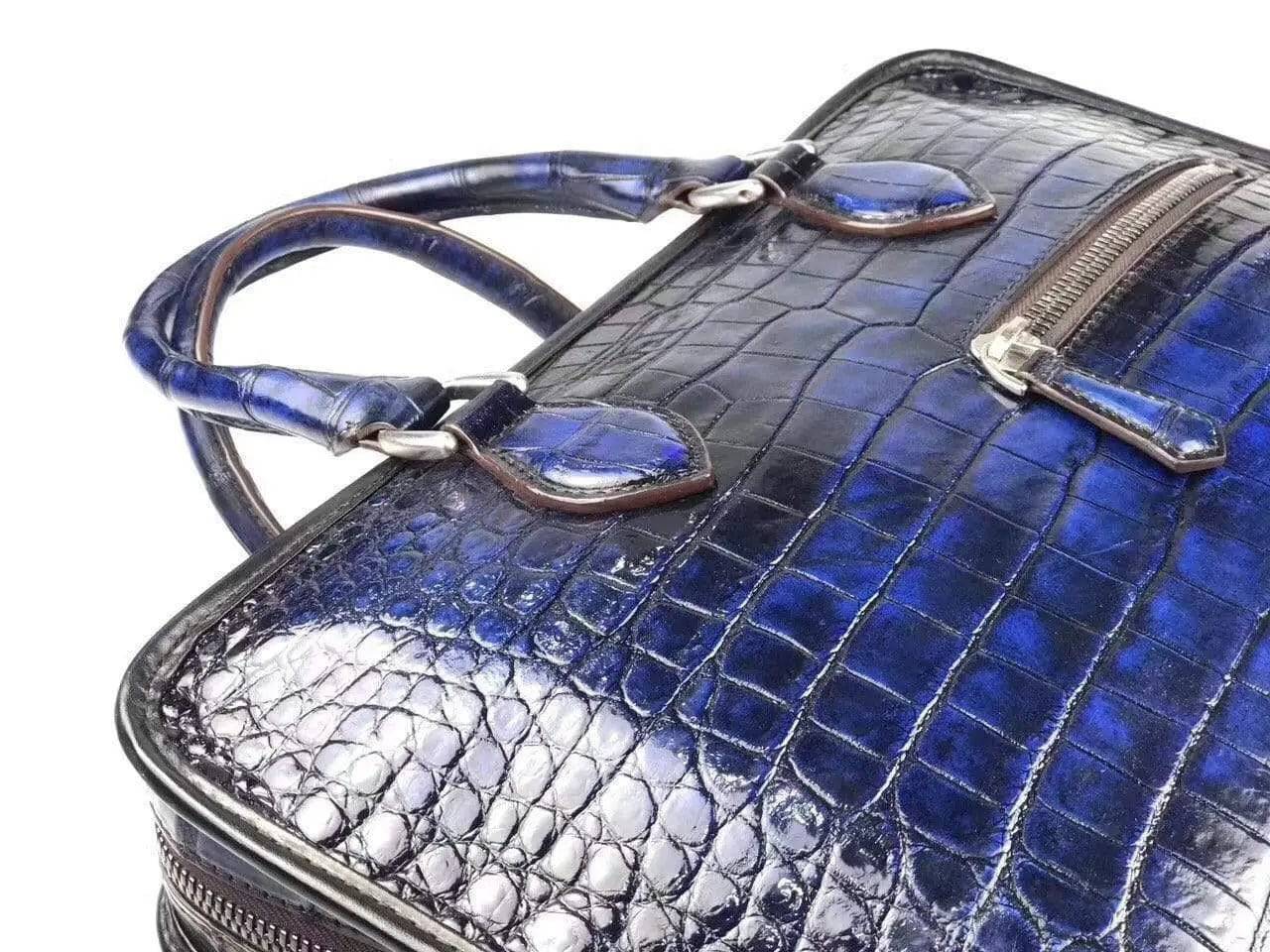 Rossie Viren vintage crocodile leather briefcase with top handle, showcasing its textured leather and classic business bag design.