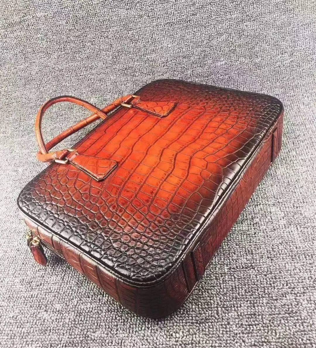 Vintage Crocodile Skin Leather Briefcase,Tan