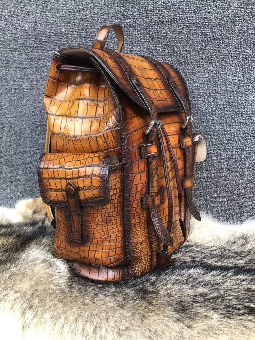 Vintage Genuine Crocodile Leather Backpack