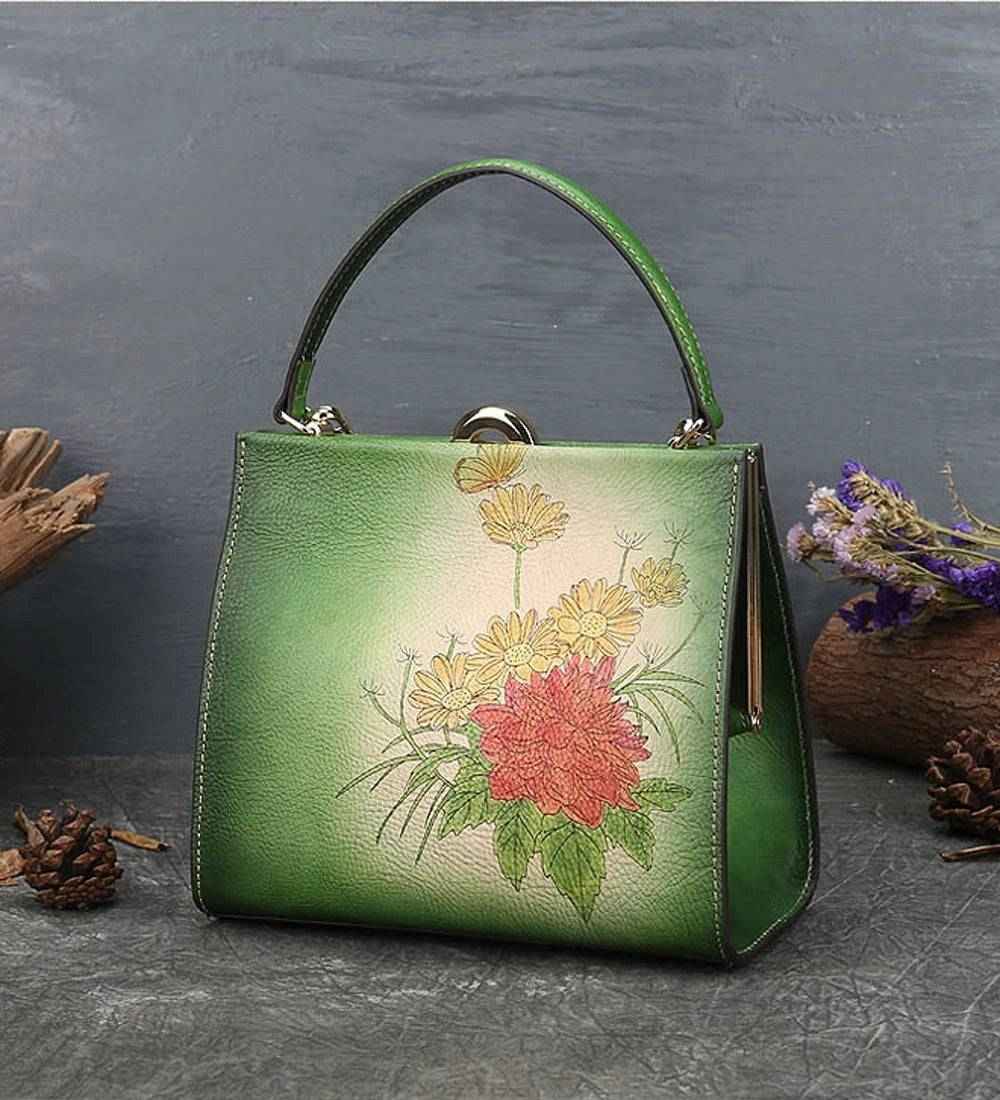 Rossie Viren Women's  Vintage Leather Casual Box Shoulder Bag Small Square Bag