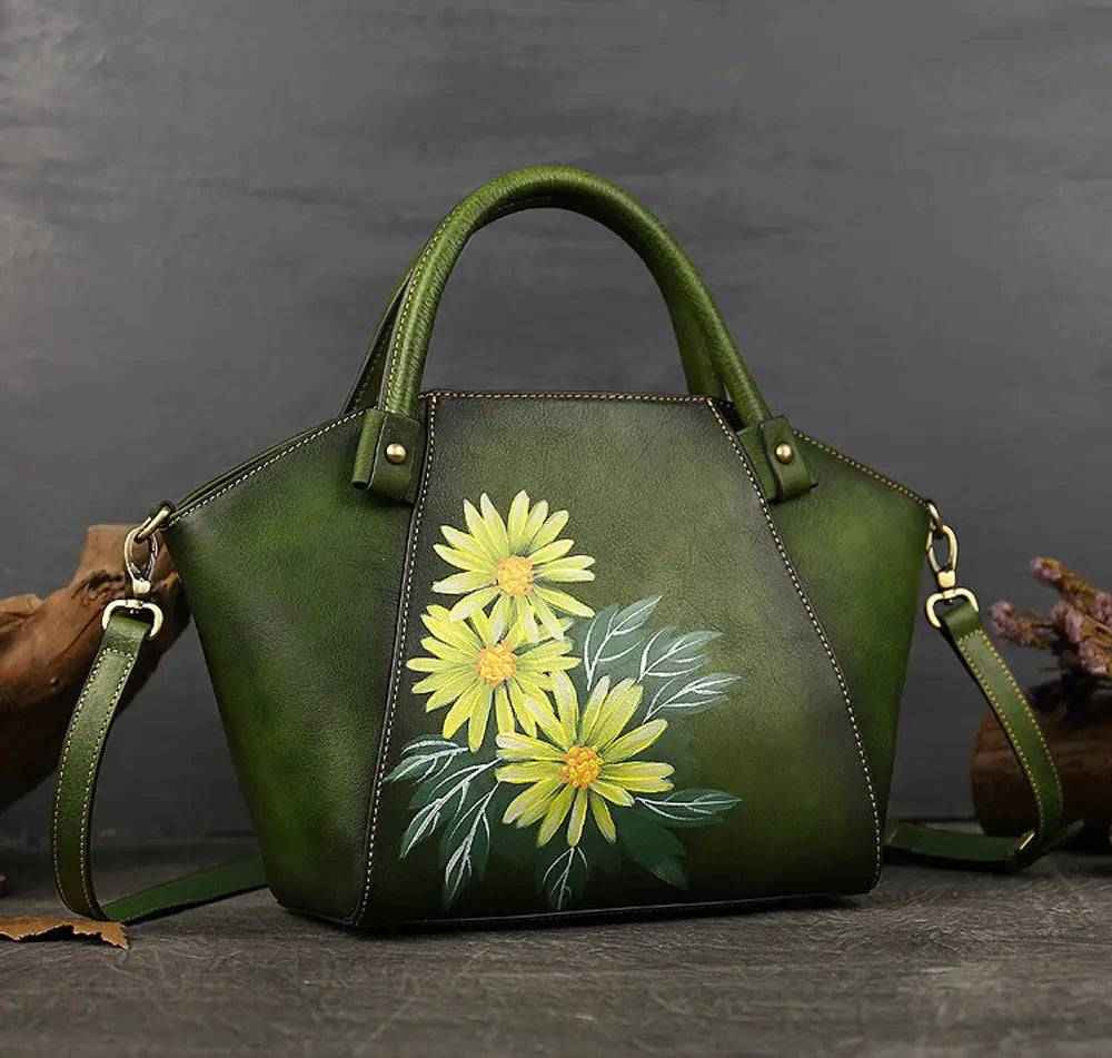 Rossie Viren Women's  Vintage Leather Dumpling Tote Shoulder Cross Body Bag