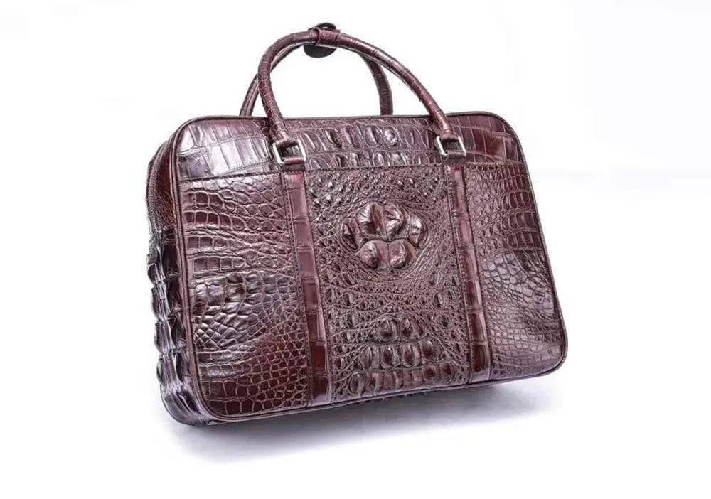 Vintage Square Brown Lap Top Briefcase  Genuine Crocodile Leather