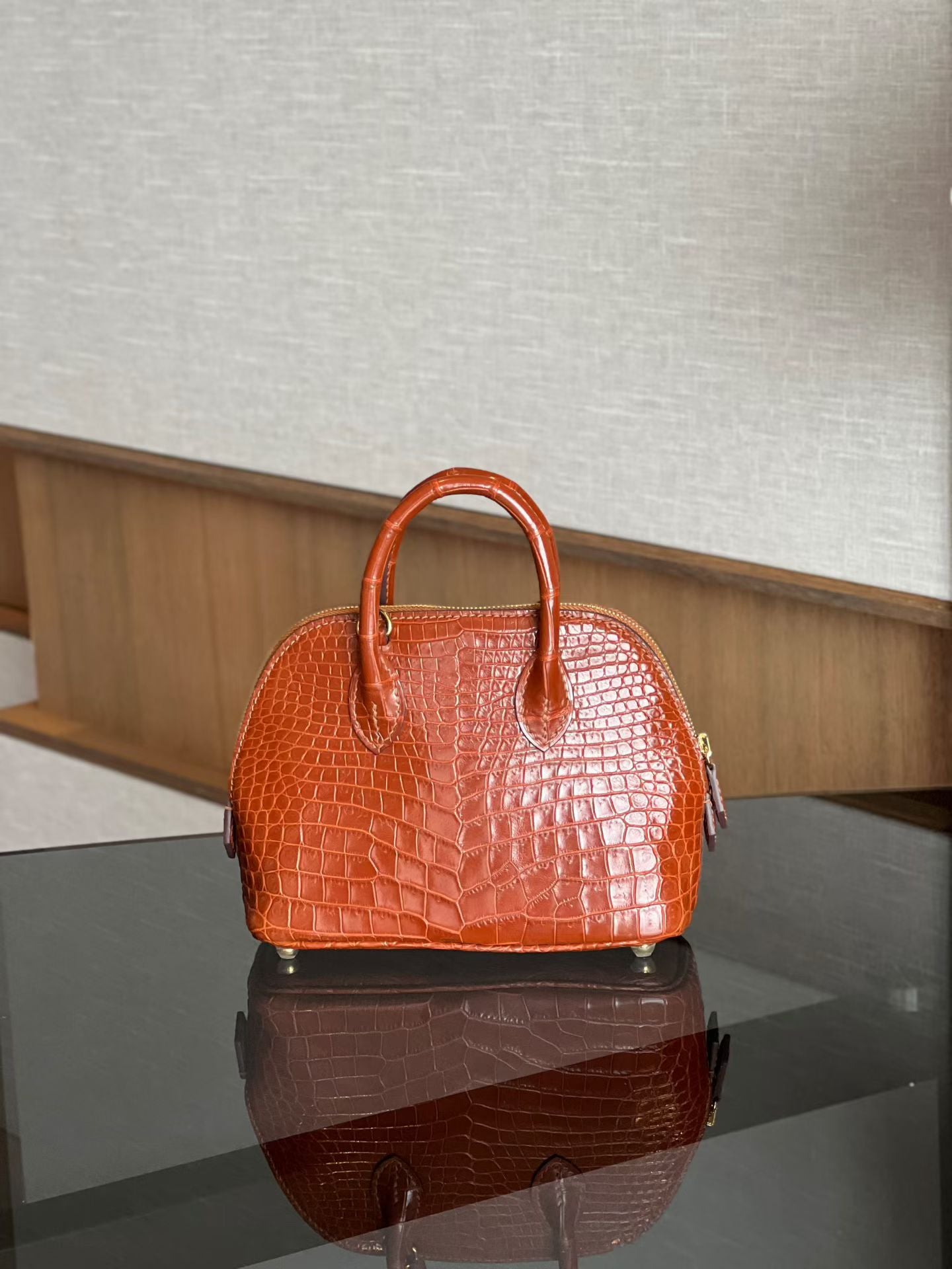 Womens Genuine Crocodile Skin Leather Cross Body Handle Bag