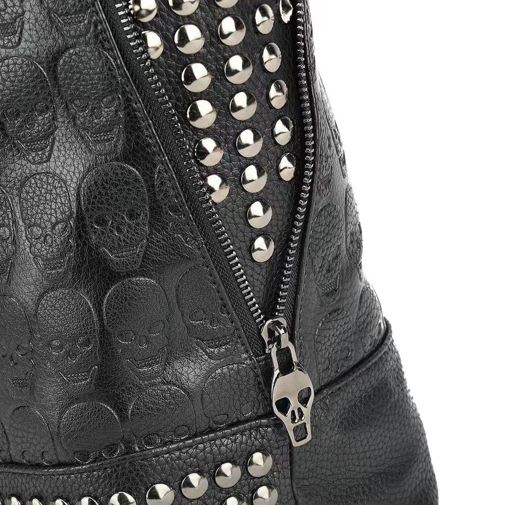 Large Rossie Viren 3D studded skull shopper bag with embossed design, includes small pouch and scarf, stylish and spacious.