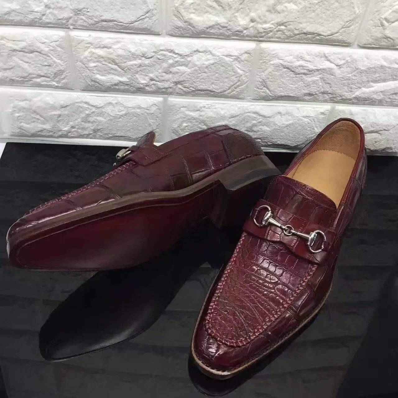 Crocodile Shoes Wine Red Genuine All-Over Crocodile  Belly Skin Slip On~ Loafer Shoes for Men