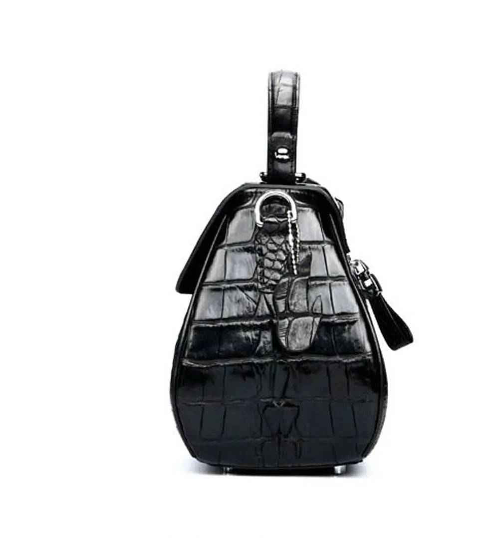 Women's Crocodile Leather Small  Turn Lock Top Handle Cross Body Bag