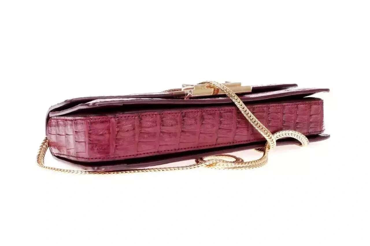 Womens Genuine Crocodile Leather Clutch With Chain Shoulder Strap For Women