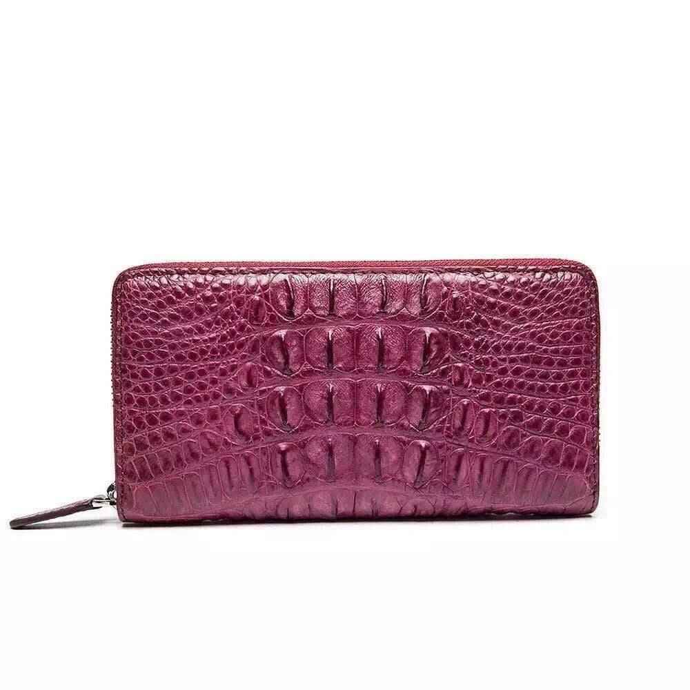 Womens Genuine Crocodile Leather Large Zip Around  Wallet For Women