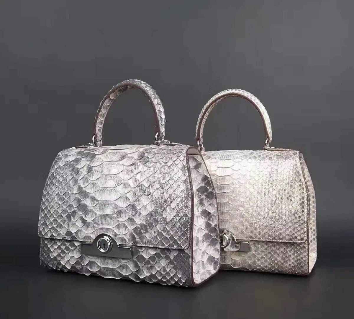 Womens Python Leather Top Handle Satchel Bag