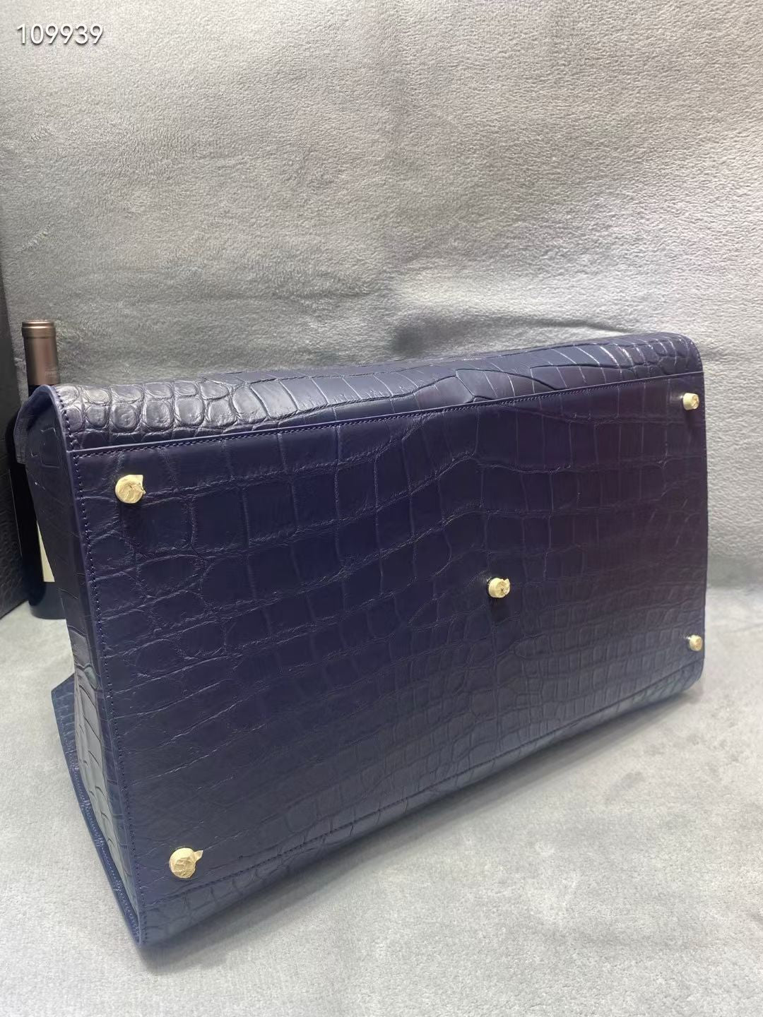 Crocodile Skin Leather Travel Duffle Bag Matt Black & Dark Blue